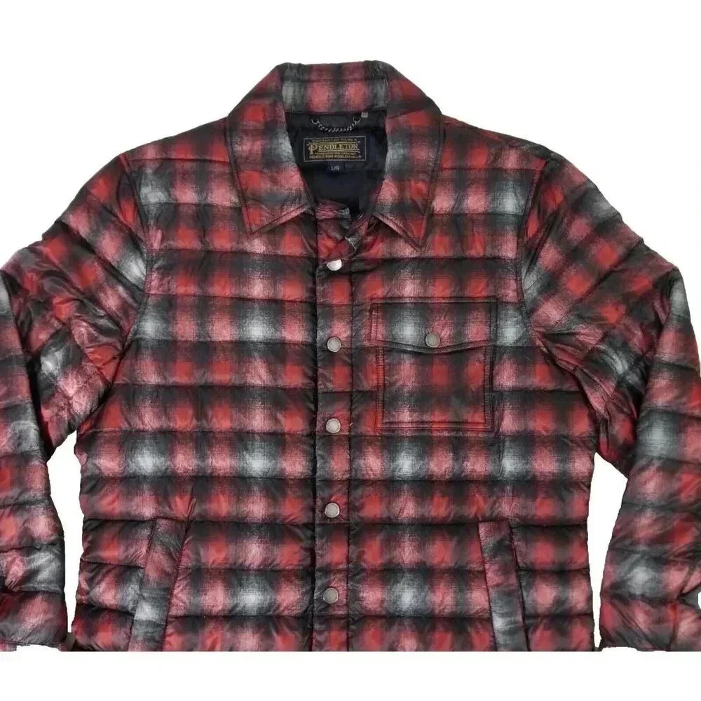 Pendleton Montecello Red Plaid Down Filled Quilted Puffer Jacket Men's Size L - Picture 4 of 8